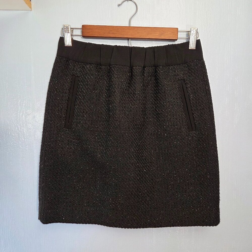 Ann Taylor Loft XS Black Shimmer Mini Pencil Skirt Office Holiday Evening
